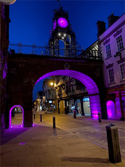 Eastgate clock, Chester lit in purple