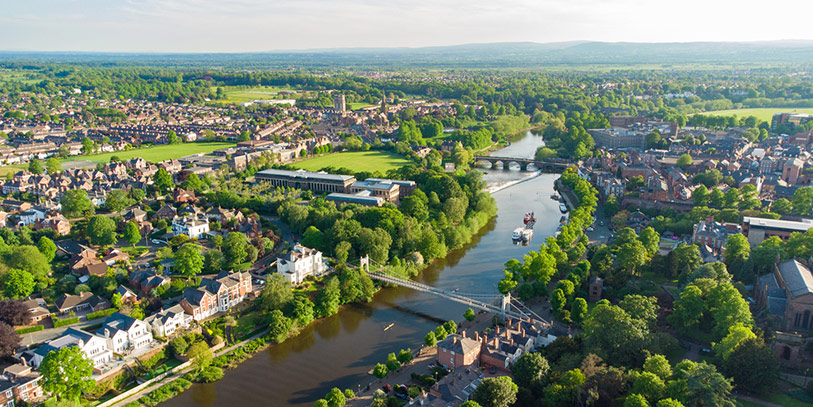 Aerial view of River Dee in Chester