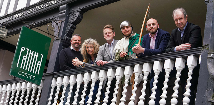 Group photograph on Chester Rows balcony in Chester city centre