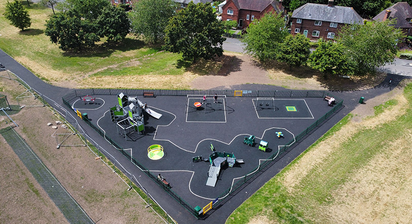 Aerial view of play area in Sycamore Park, Lache