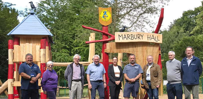 Group photo at the opening event (left to right): Jason Lambert - Cleaner Greener Streets Officer, CW&C, Mary Jeeves – Friends of Anderton and Marbury (FoAM), Alan Redley - Chair of FoAM, Richard Smith - Senior Grant Manager, FCC Communities Foundation Ltd, Rebecca Irving – Environment Development Officer, CW&C, Dave James – Greenspace Officer, CW&C, Cllr Phil Marshall – Marbury ward member and Shadow Cabinet Member for Democracy, Workforce and Localities, Cllr Norman Wright – Marbury Ward Member, Mike Holmes CMLI - Landscape Architect, Total Environment, CW&C