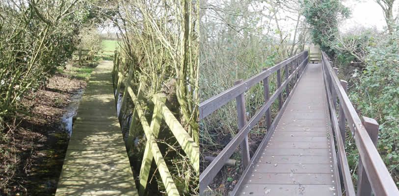 Mollington footpath that runs between Grove Road and Townfield Lane in Mollington before and after improvements.