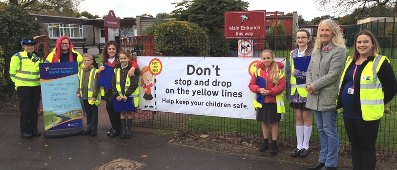 PCSO Linda Conwy; Gemma Rhodes, Road Safety Officer; James Weinberger; Emeli Norman; Lily Johnson; Olivia Huxley; Katherine Robinson; Cllr Louise Gittins, ward member and Cheshire West and Chester Council Leader; Mrs Anna Howard, teacher.