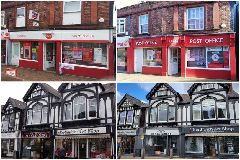 A collage of images showing improvements made to buildings in Northwich.