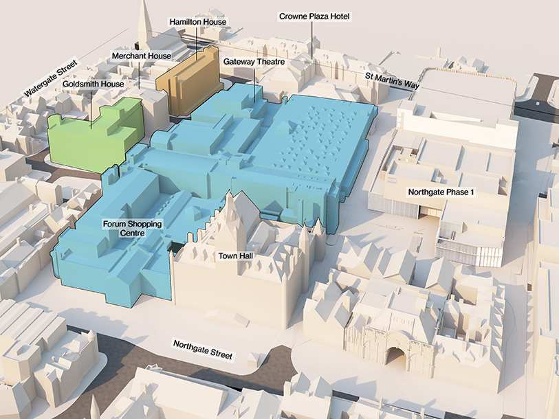 Overview drawing of Town Hall developments