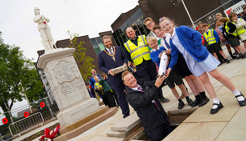 Presentation of time capsule in Winsford including Mayor, Councillors and school children.