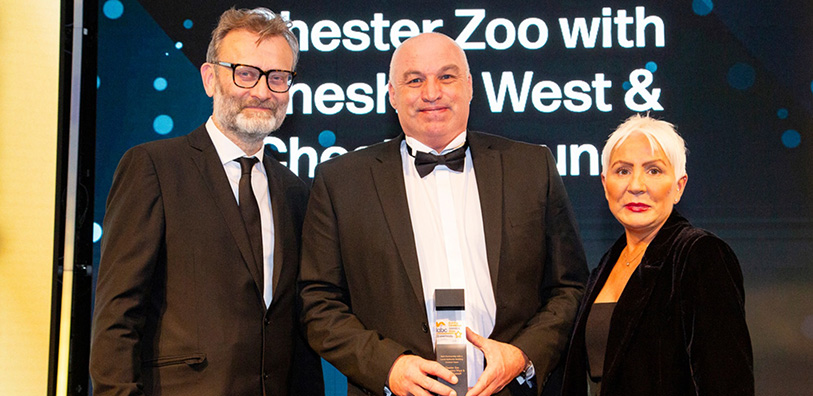 Comedian and actor, Hugh Dennis with Clive Heale (Building Control) and Lorna Stimpson (LABC) at the awards ceremony